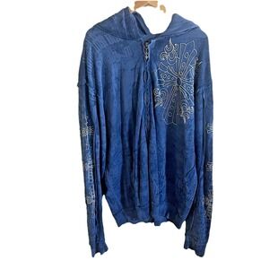 Affliction Mens Live Fast Full Zip Hoodie Size 2XL Y2K‎ Distressed Grunge Cross